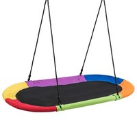 COSTWAY Oval Swing 60’’ Tree Swing with 40’’- 63’’ Adjustable Heights-Multicolor