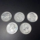 1964 D (DENVER) 90% SILVER-WASHINGTON QUARTERS, UNCIRCULATED 5 COIN LOT