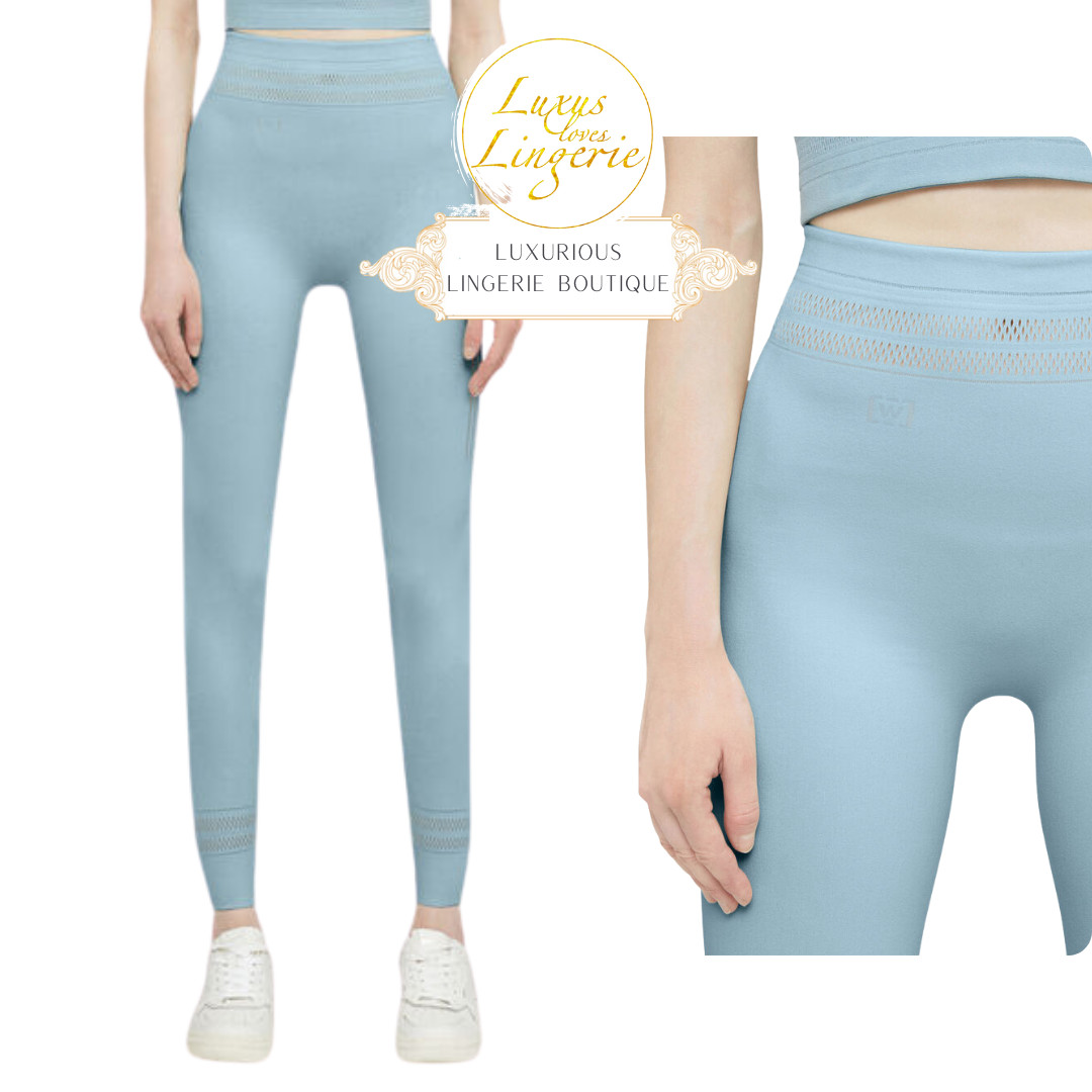 Net Lines Leggings By Wolford Sky Light Blue Elastic Pants Net Design Sky S