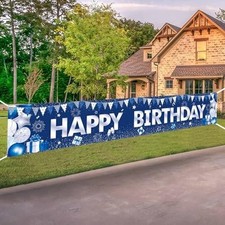 Happy Birthday Banner, 118x20 Inch Large Blue Party Happy Birthday Banner-a