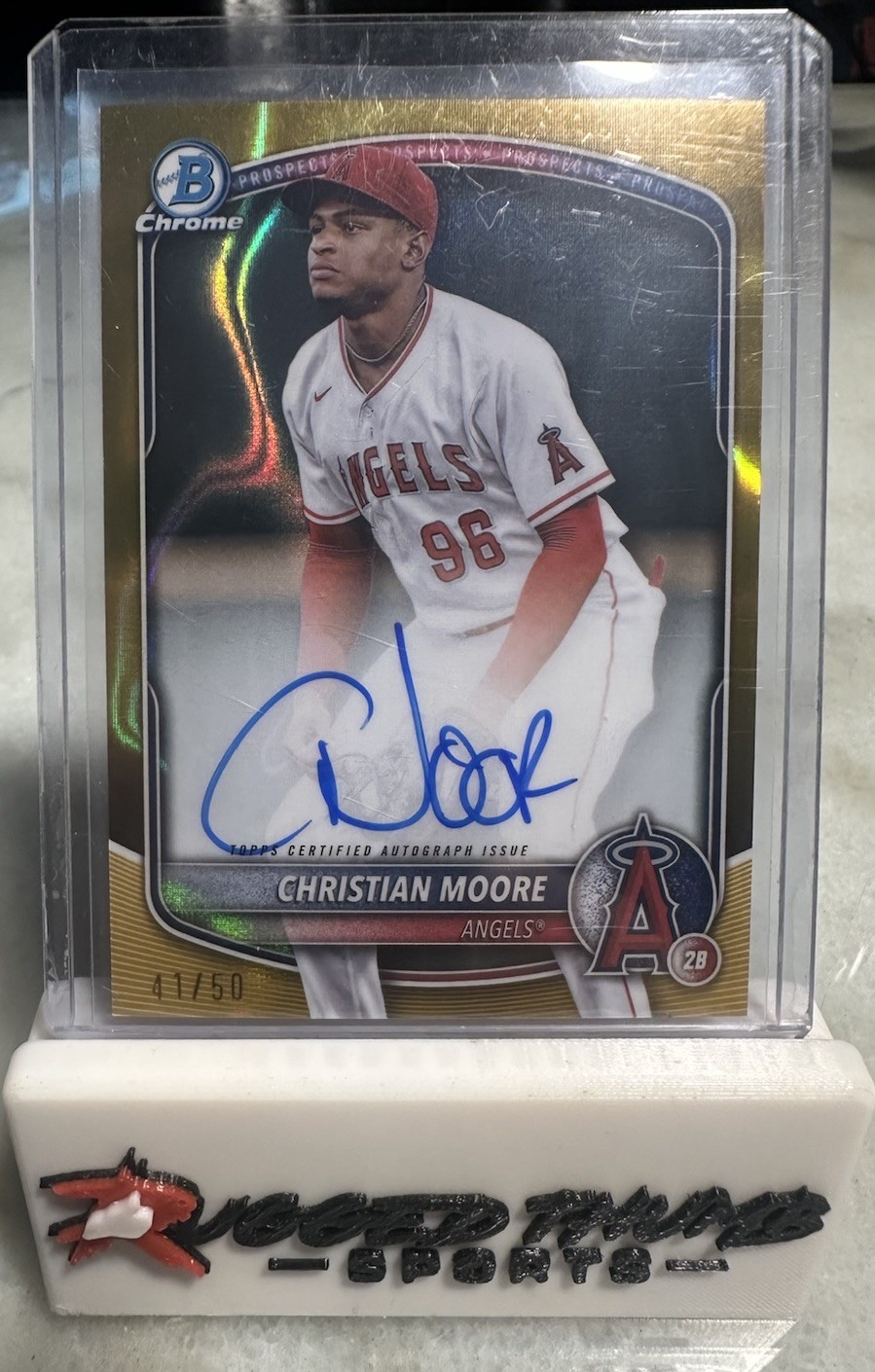CHRISTIAN MOORE 2025 BOWMAN CHROME GOLD LAVA ON CARD AUTO /50 ANGELS #CPA-CMO