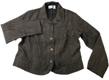 Chico's Blazer Jacket Women's Sz 2 Large Black Textured Crinkle Lightweight