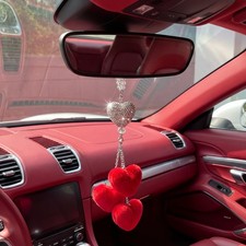 Frienda Red Bling Car Rear View Mirror Accessories for Women Christmas Diamon...