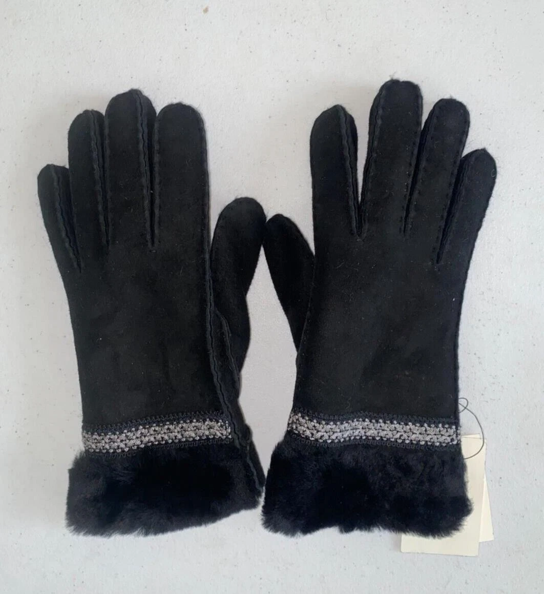 UGG Womens Sheepskin Exposed Seam Glove Black Size Medium