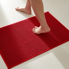 Christmas Bathroom Rug Non Slip Washable Absorbent Thin Bath Mat Red 20x30 In