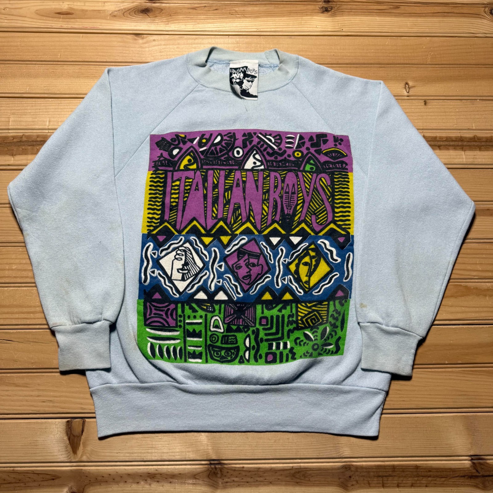 Vintage 80s 90s Italian Boys Abstract Crewneck Sweatshirt USA Made - Size Small