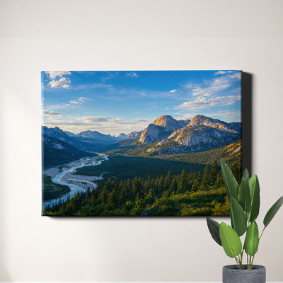 Alpine River Valley Landscape Sky Framed Canvas Print 30x20inch