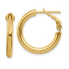 Italian 14k Yellow Gold Hollow 3mm x 22mm Small Round Tube Omega Hoop Earrings