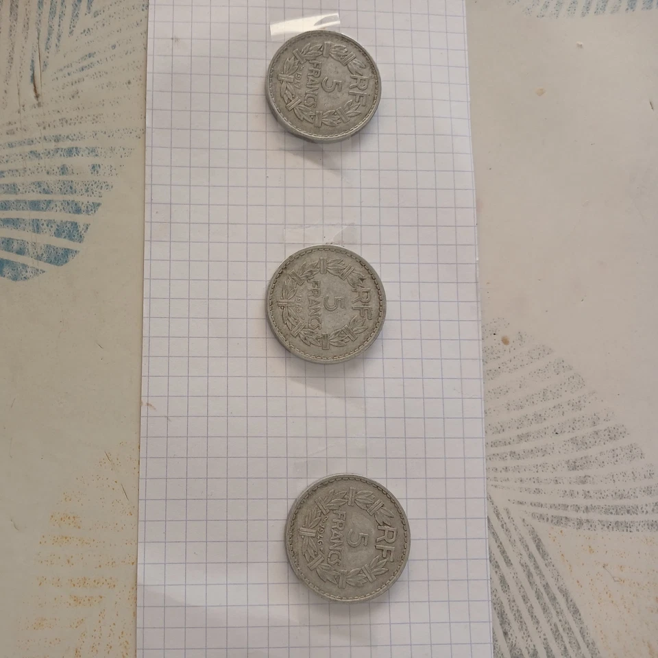 Lot Pieces 5 Francs Lavrillier alu de 1945 à 1947. - Photo 1/1