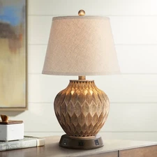Accent Table Lamp USB Outlet Workstation Base Bronze Living Room Desk Bedroom