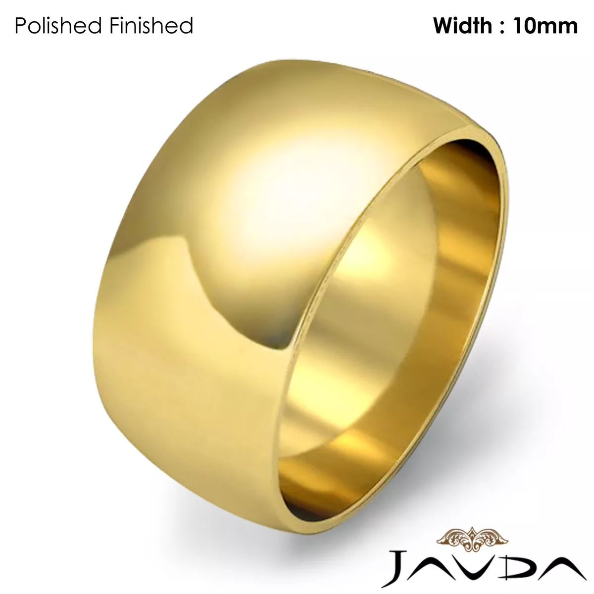 Men Dome High Polish Wedding Band Solid Ring 10mm 14k Gold Yellow