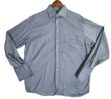 Canali Shirt Men's 43-17 Blue Geometric Pattern French Cuffs Long Sleeve Italy