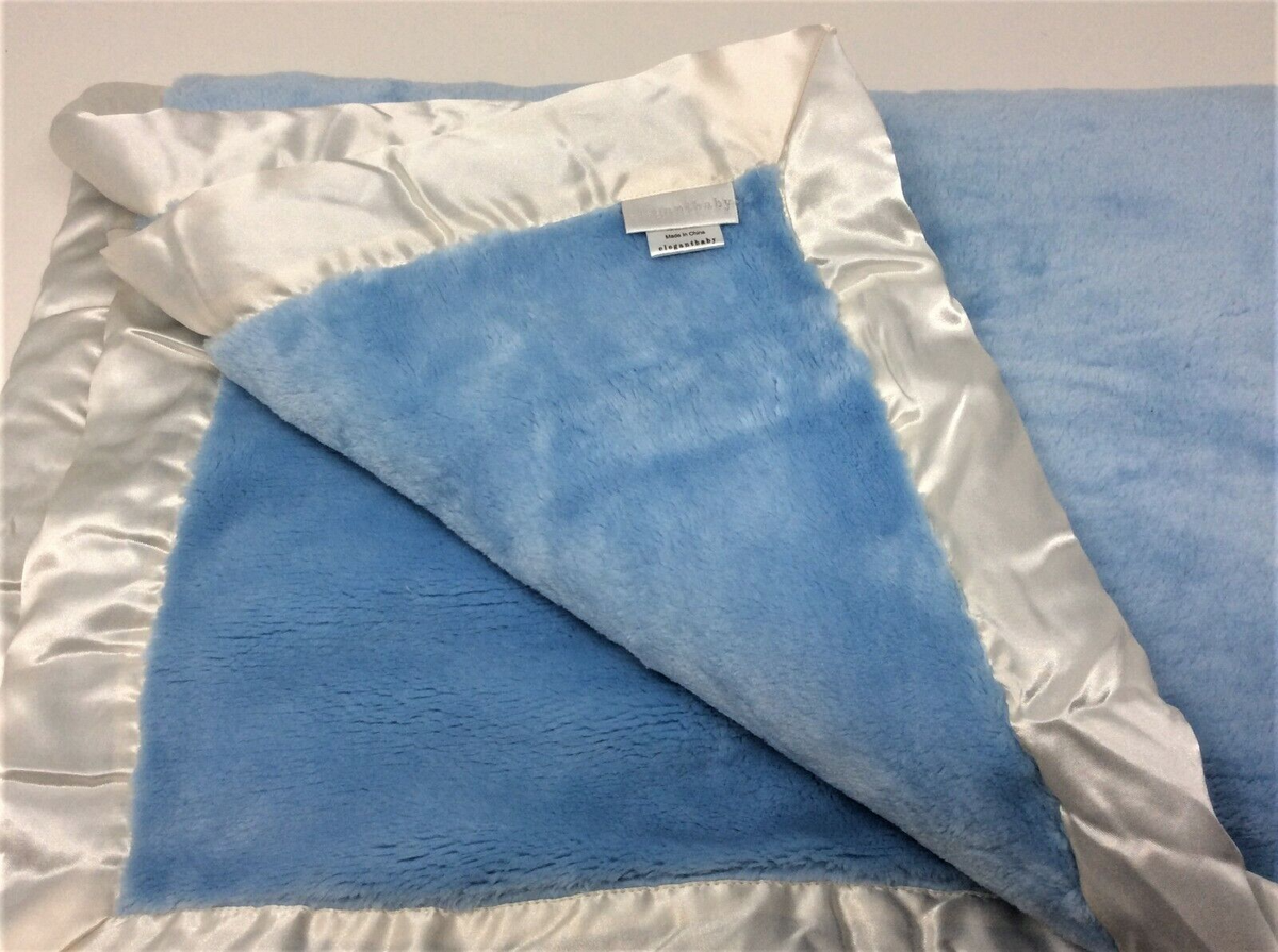 Elegant Baby Blue Blanket Soft Fuzzy Satin Trim Boy 30