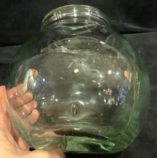 VTG Keller Charles Hand Blown Glass. Light Green Round Jar / Fish Bowl. Holland