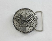 Vintage 70's 1976 Corvette Logo Indiana Metal Craft Round Belt Buckle