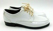 AFTER SIX "MODERN TIMES" PATENT LEATHER WHITE TUXEDO DRESS SHOES YOUTH SIZE: 1M