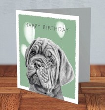 Dogue de Bordeaux dog puppy Birthday Card 15 x 15 cm by MJLArt