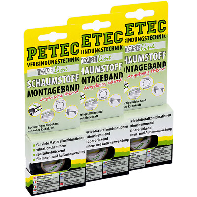 Doppelseitiges Klebeband 3 X Zierleisten Montageband 12mm Petec Schaumstoff Tape