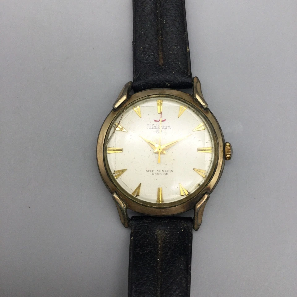 Vintage Waltham 65 Watch Men 35mm 10K Rolled Gold Leather Automatic Self Wind - Image 2 of 4