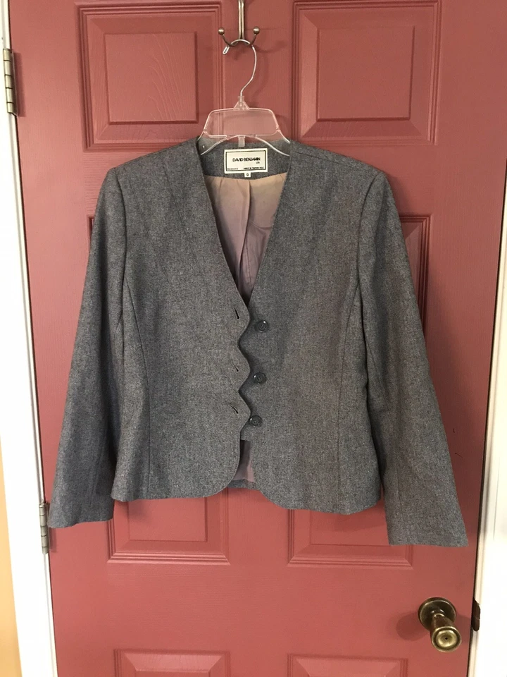 Womens Vintage David Benjamin Gray Wool Blend 2 Piece Blazer/Skirt Set Sz. 9 - Image 2 of 4