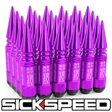 SICKSPEED 24 PC PURPLE SPIKED ALUMINUM EXTENDED 108MM 3 PC LUG NUTS 14X1.5 