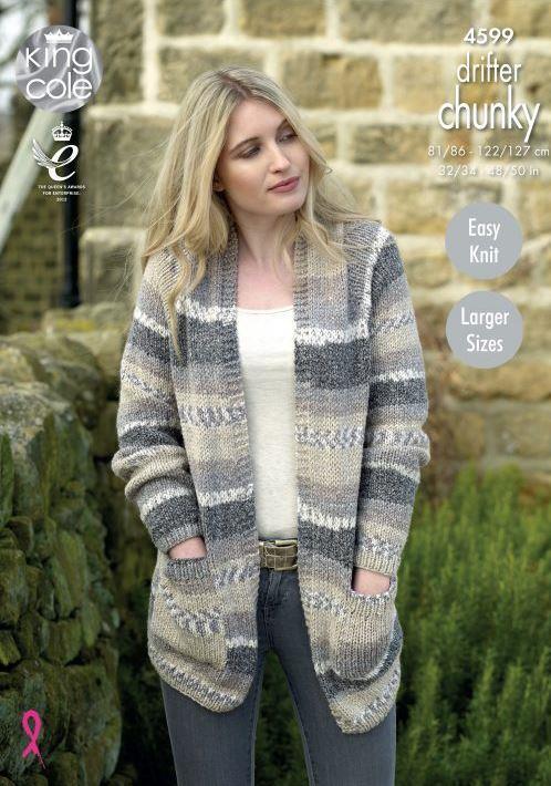 King Cole Difter Chunky Easy Knit Ladies Cardigans Knitting Pattern 4599