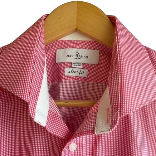 Jeff Banks Shirt Size M 39/40 Slim Fit long Sleeves Button-Up Red Checked - Picture 2 of 8