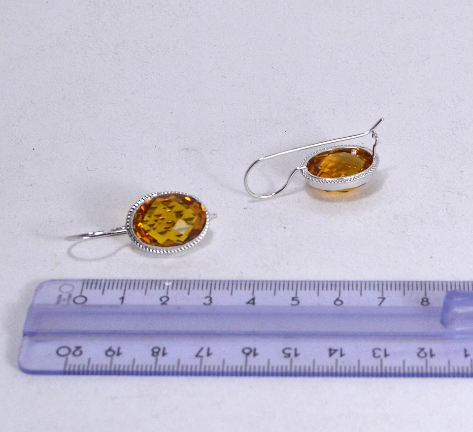 ORECCHINI IN ARGENTO 925 CITRINO FACCETTATO  RDIATO 12 x 18 millimetri AGHT 0786 - Immagine 3 di 3
