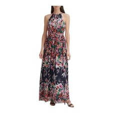 Eliza J Floral Halter Chiffon Maxi Dress Size 4 EUC Cottagecore Wedding Guest