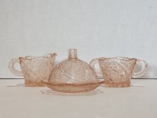 Vintage Child's Tea Set Pink Depression Glass Creamer And Sugar Set