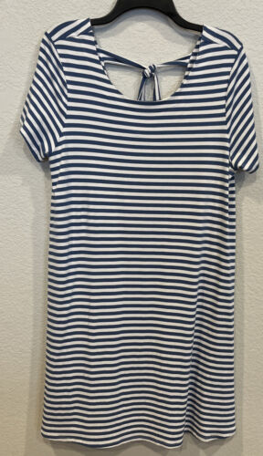 Talbots blau-weiß gestreiftes kurzärmeliges Strickkleid mit gebundenem Rücken Gr. Petite Lg