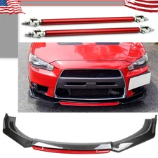 Front Bumper Lip Splitter Spoiler Body Kit Carbon Fiber Rods For Mitsubishi