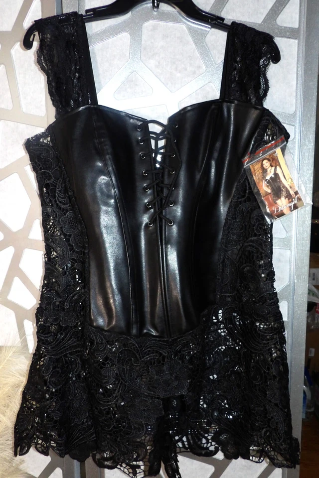 DREAMGIRL BEYONCE BLACK FAUX LEATHER & VENICE LACE CORSET, BUSTIER DRESS(SZ: 44) - Image 3 of 4