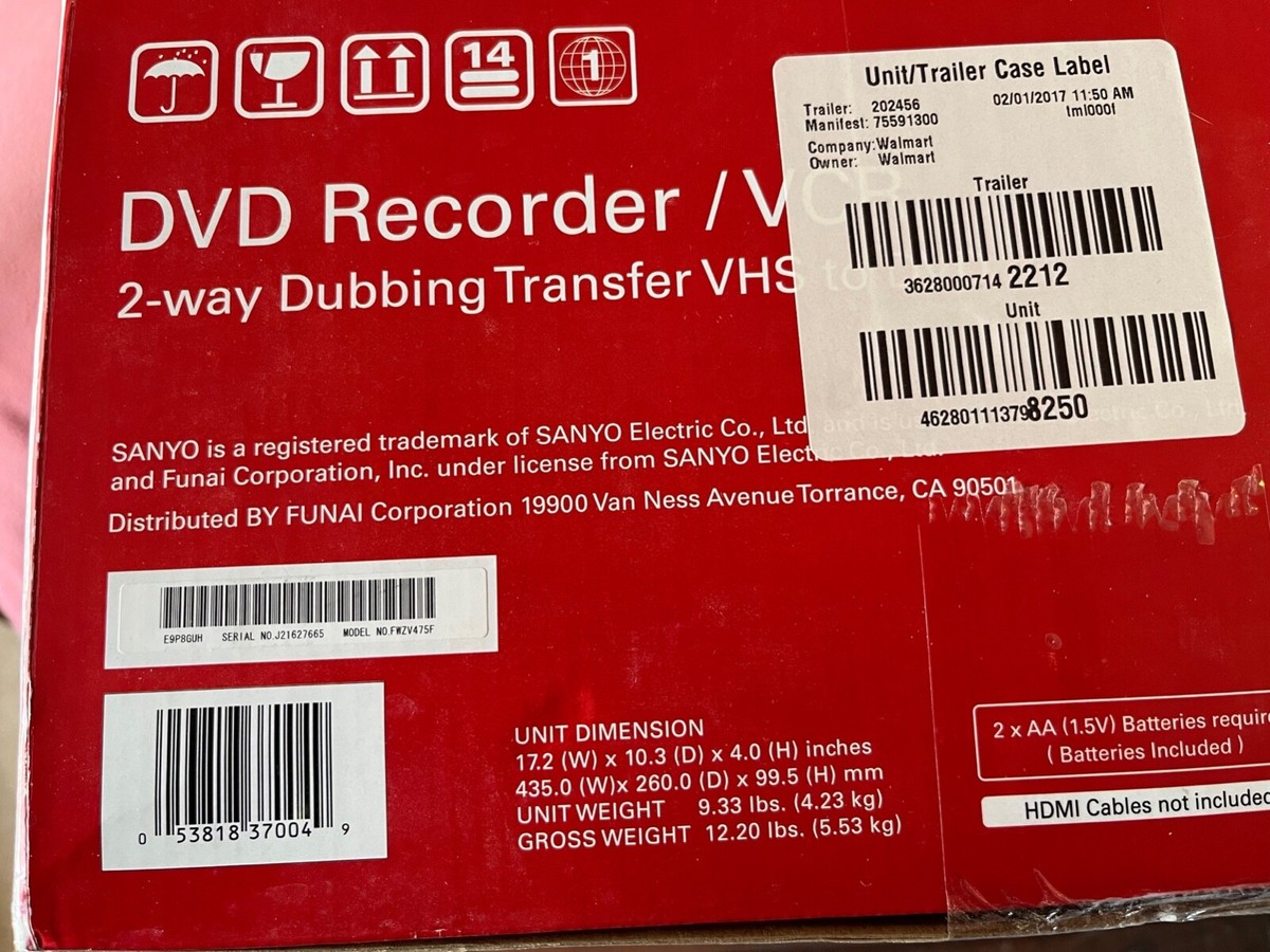 SANYO Funai FWZV475F DVD/VCR Combo Recorder VHS to DVD/TV to DVD