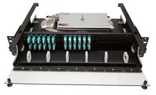 48 Fiber 2RU Rack Mount, 24 LC Duplex Adapters, OM3 Multimode Pigtails  Trays