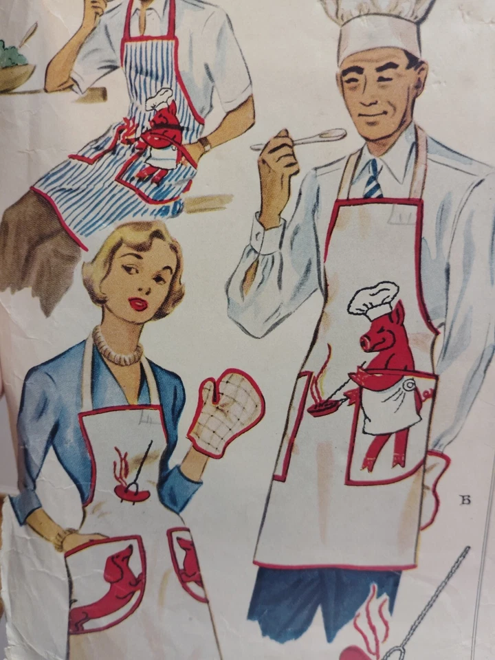 Apron Chef Hat Oven Mitt McCalls 1515 Sewing Pattern McCall's VTG 40 BBQ Dog Pig - Image 2 of 4