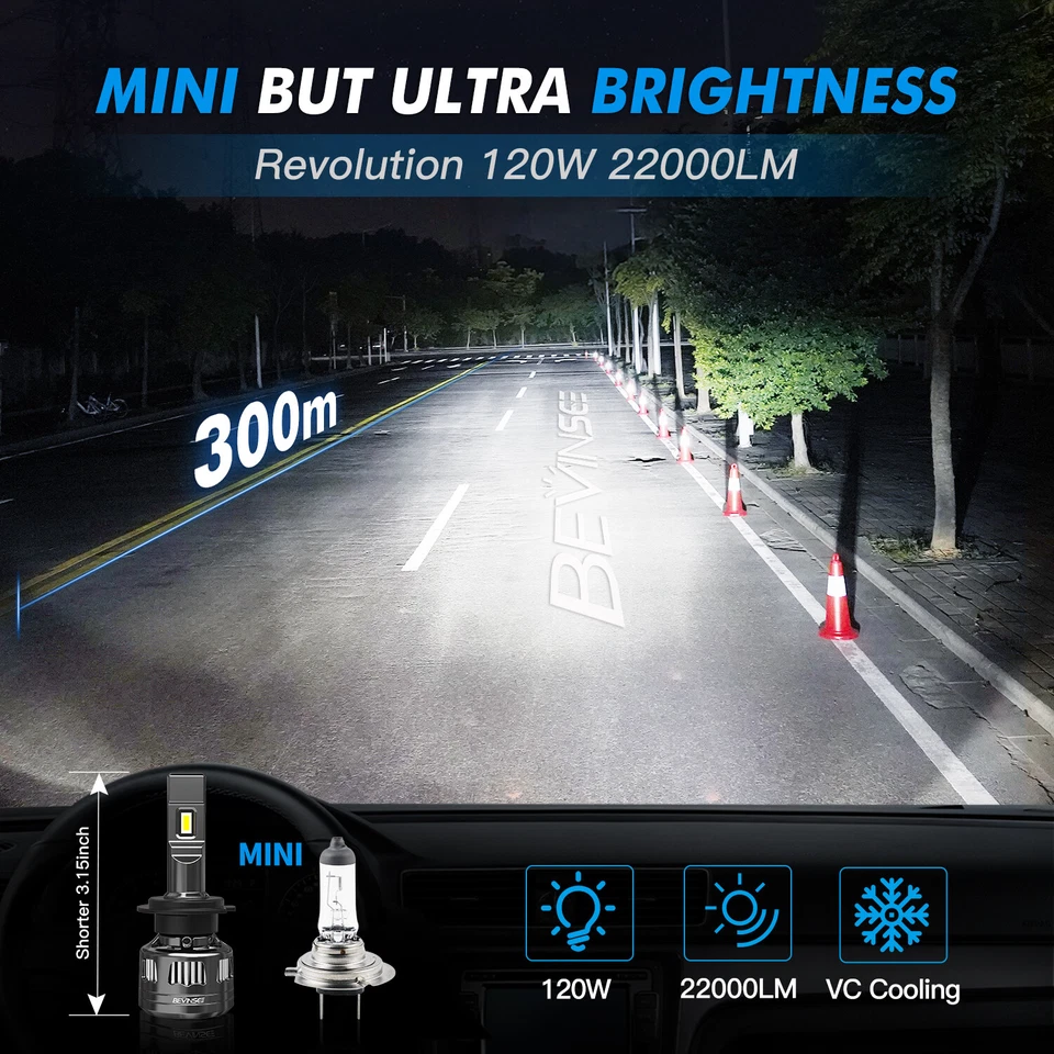 Bevinsee V45 H4 H7 H8 H11 9005 9006 9012 Canbus LED Headlight Bulbs 6000K White - Image 2 of 4
