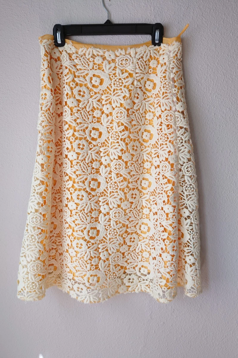 Miu Miu Yellow Crochet Lace Midi Skirt Size 42 MSRP 1849