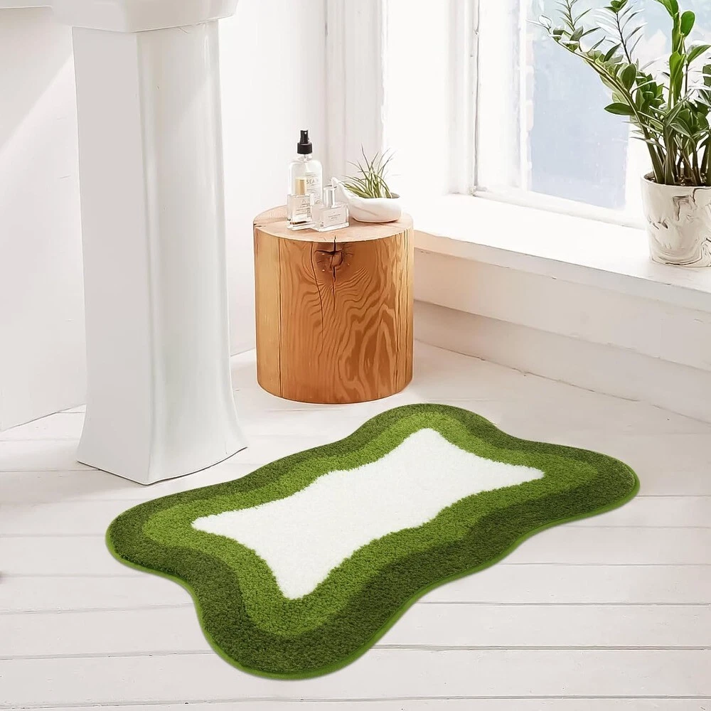 1 Pcs Polyester Fiber Irregular Shaped Rug Green Bathroom Rug Bath