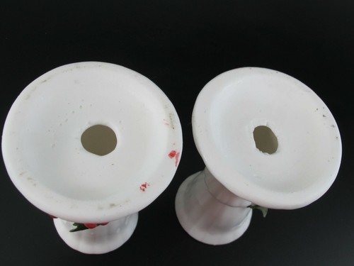 Christmas CANDLE HOLDERS White with Green Holly and Red Berries Holiday - Picture 9 of 9