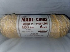 VTG Maxi Cord Herculon Twisted YELLOW WHITE 6mm 100 Yards Polypropylene Yarn