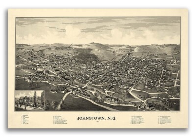 1888 Johnstown New York Vintage Old Panoramic NY City Map - 16x24