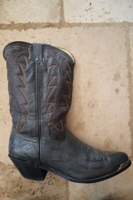 DURANGO Boots Mens Sz 7.5 D Western Pull Dark Charcoal Gray Stitched Design USA Dark Charcoal Gray DURANGO Western Pull Boots Stitched  main image 2