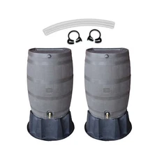 RTS Home Accents 50 Gallon Flat Back Rain Barrel and Stand with Link Kit, Wal...