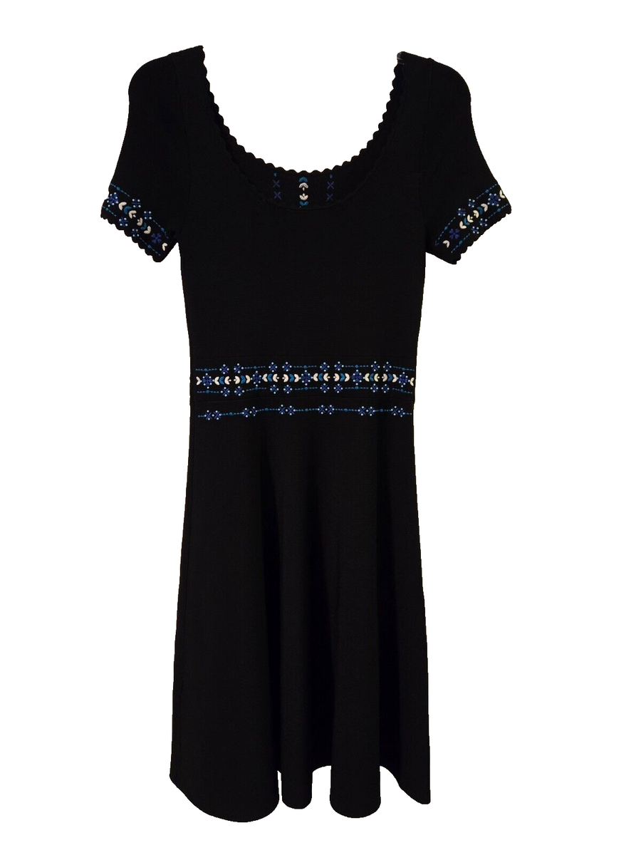 sandro paris navy embroidered fit and flare dress Sandro paris dress knit