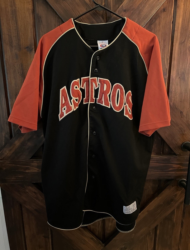 True Fan Houston Astros MLB Button Front Jersey Shirt Black/Orange Men's XL