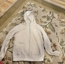 Nike Men  s Beige Fleece Full Zip Hooded Hoodie w/ Pockets Logo Size S