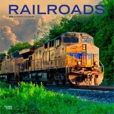 Railroads | 2026 12x24" (Hanging) Monthly Square Wall Calendar | Plastic-Free