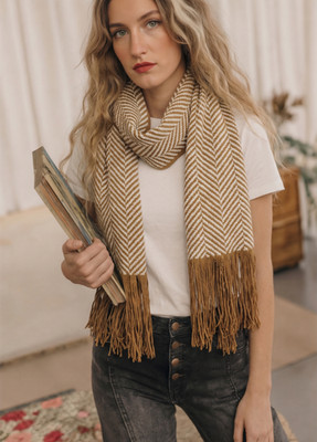 $900 NWT ESCADA Brown & White Woven Herringbone Leather Scarf ITALY 64''X 13''