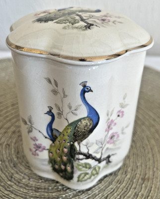 Palissy Royale Peacock Jar Lidded Trinket Pot Royal Worcester